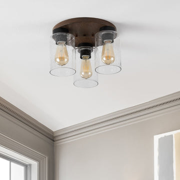 Nola 13" Bohemian Farmhouse Iron/Seeded Glass LED Semi Flush Mount - JONATHAN Y